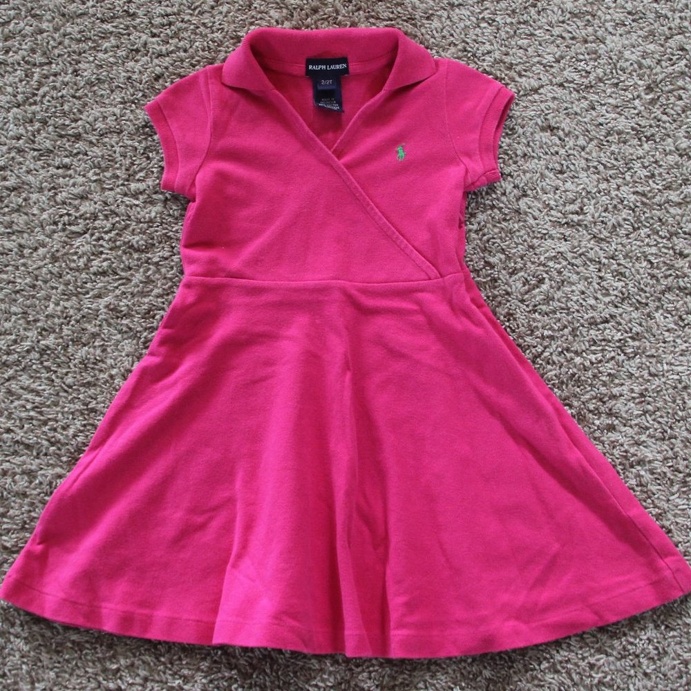 Ralph Lauren Girls 2/2T Pink Collared Short Sleeve Dress - Used